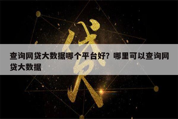 查询网贷大数据哪个平台好?哪里可以查询网贷大数据